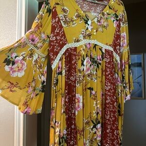 Umgee Floral Yellow and Red Dress